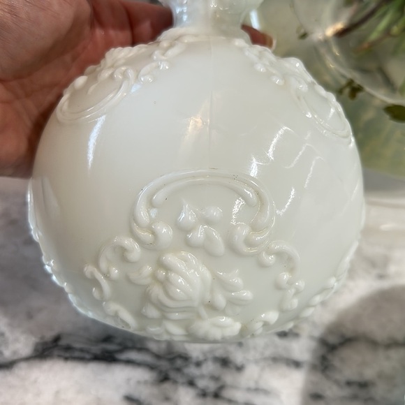 Victorian Milk Glass Decanter with Stoppers matching vintage Set of 2 - Picture 6 of 10